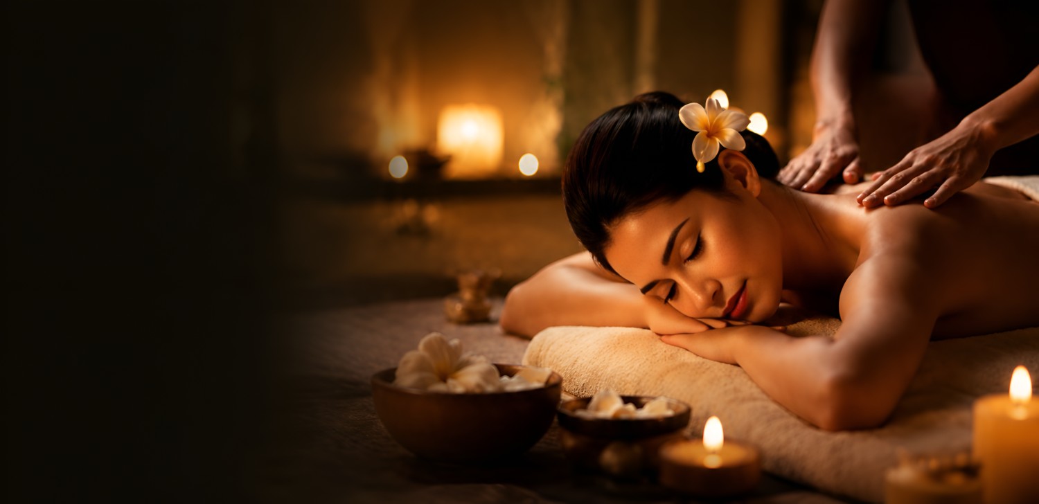 Candlelit luxury massage room at Evamastu Spa in Gomti Nagar, Lucknow